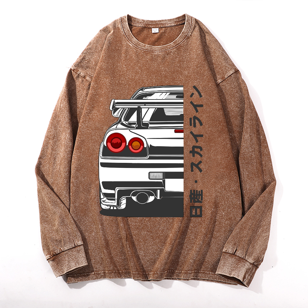 Vintage Cotton Wash Crewneck Long-Sleeve T-Shirt
