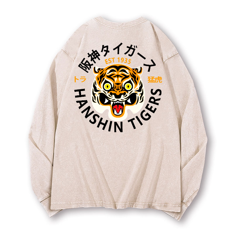 Hanshin Tigers Vintage Washed Cotton Back Art Long-sleeve T-shirt