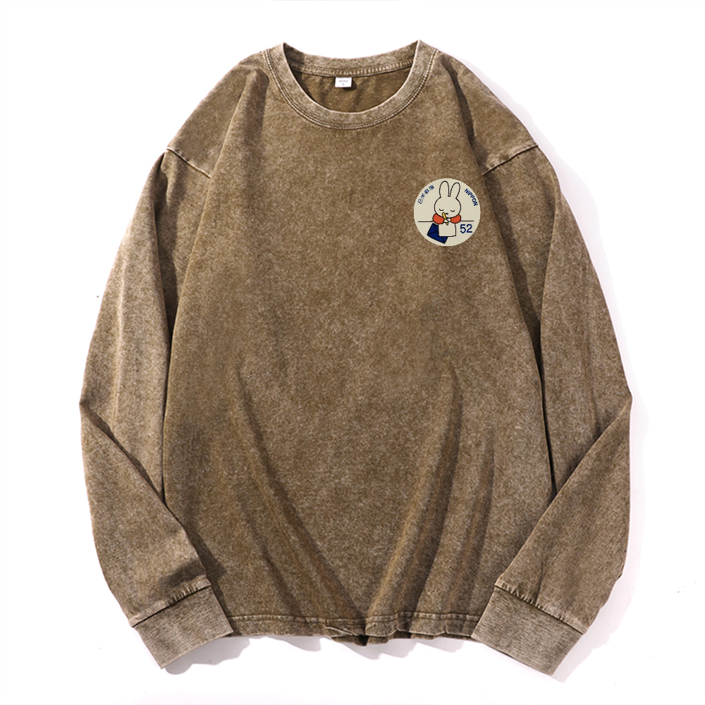 Vintage Cotton Wash Crewneck Long-Sleeve T-Shirt