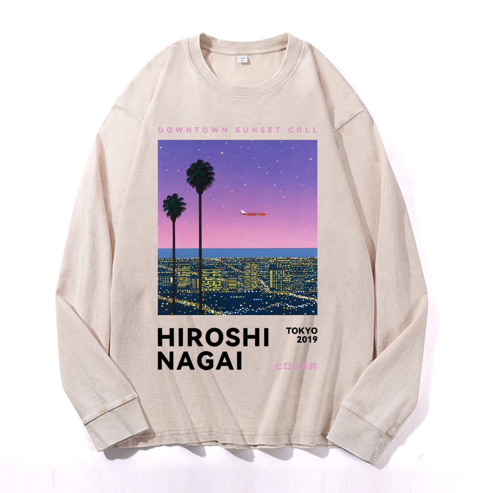 Hiroshi Nagai Vintage Cotton Wash Crewneck Long-Sleeve T-Shirt