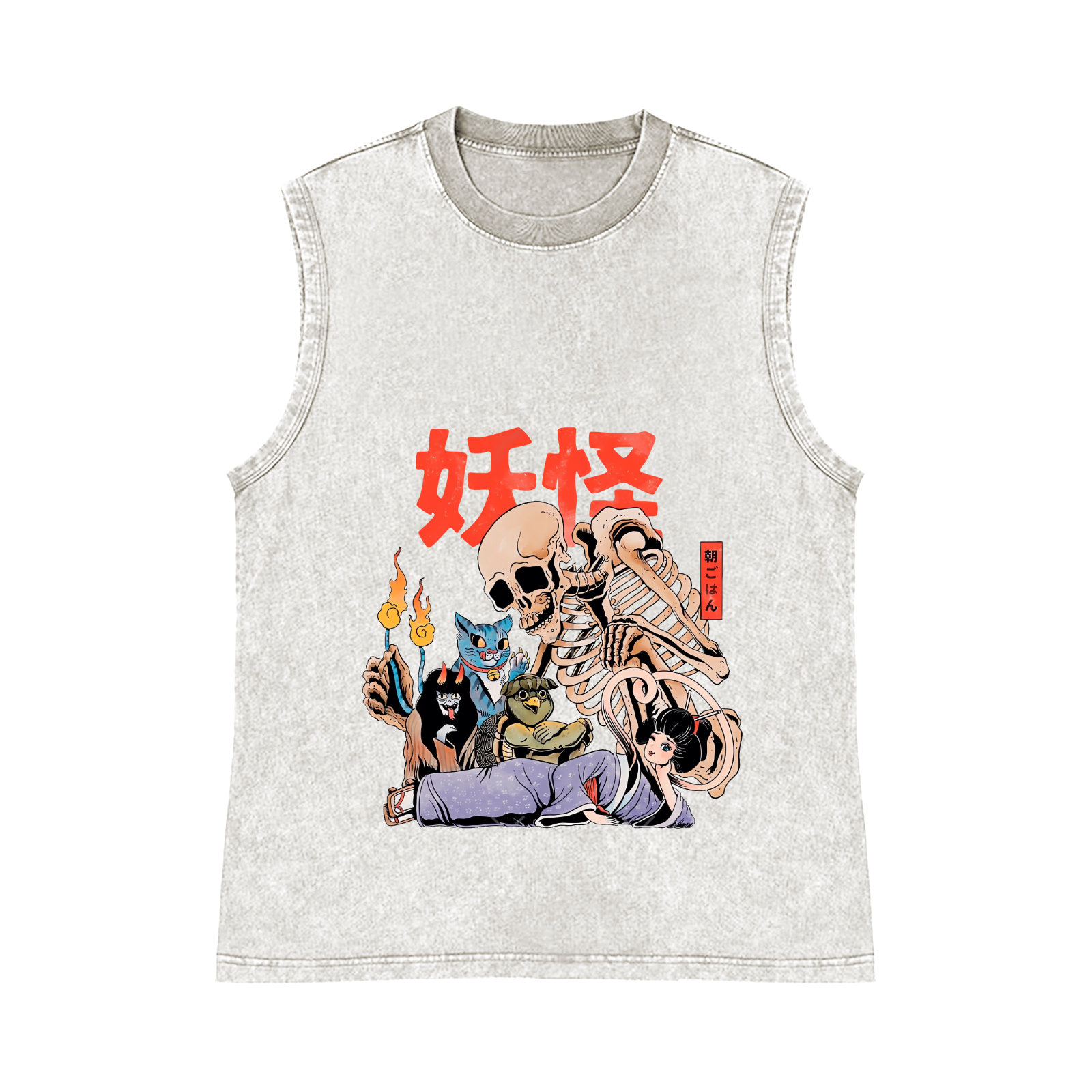 A Mysterious Group of Japanese Yokai Catzilla Pure Cotton Wash-Dyed Sleeveless Tank Top