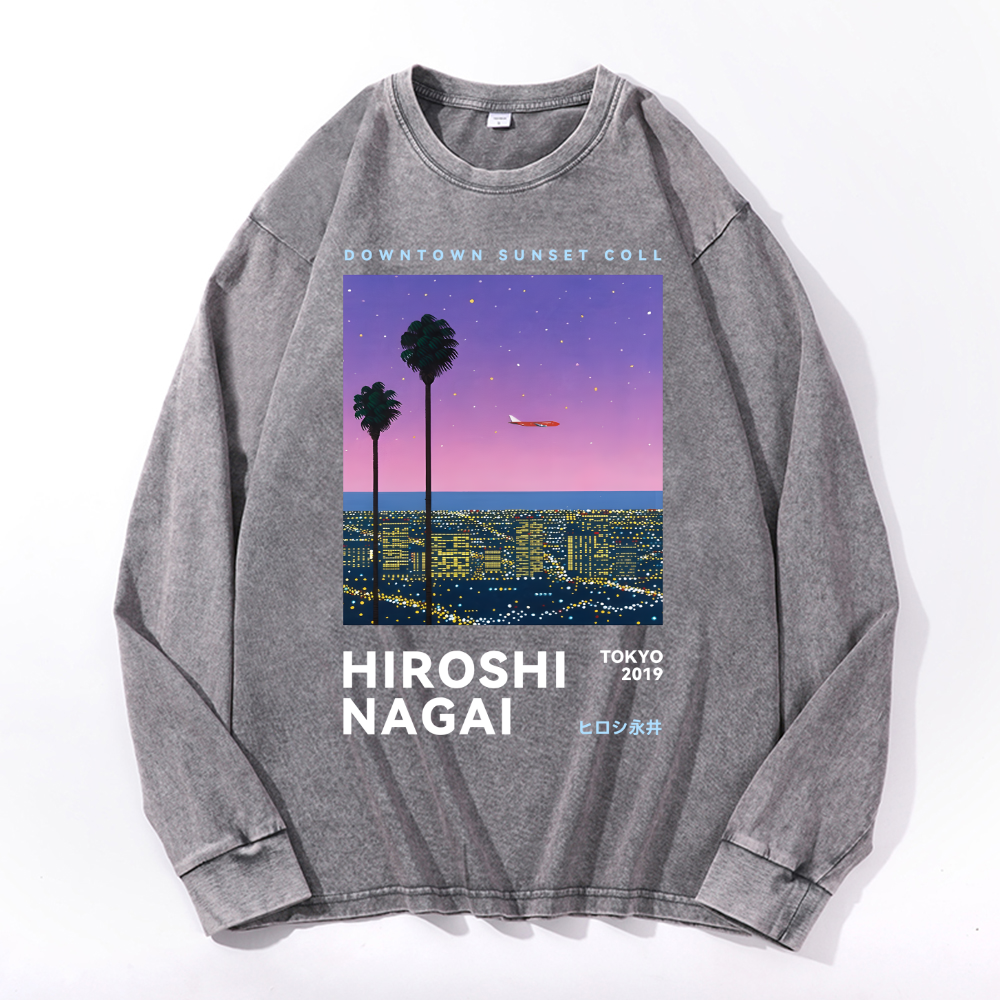 Hiroshi Nagai Vintage Cotton Wash Crewneck Long-Sleeve T-Shirt