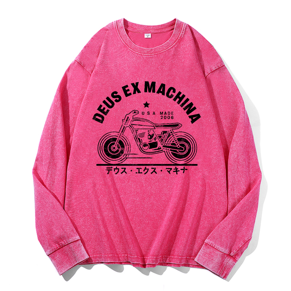 Deux Ex Machina Motorcycle Bike Vintage Cotton Wash Long-sleeve T-shirt