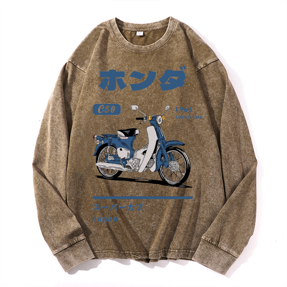 Vintage Cotton Wash Crewneck Long-Sleeve T-Shirt
