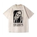 Stay Positive Skull Vintage Wash Japanese Design T-Shirt