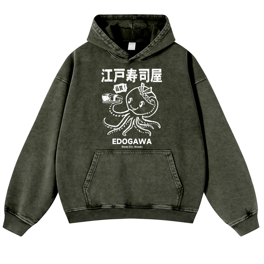 Edogawa Octopus Vintage Washed Thick Cotton Hoodie