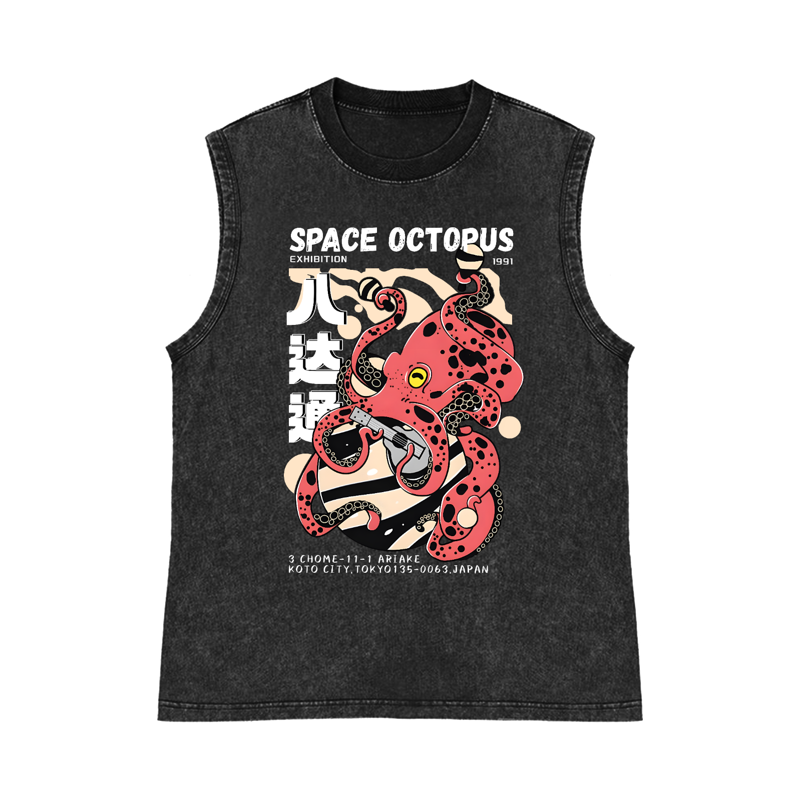 Octopus Pure Cotton Wash-Dyed Sleeveless Tank Top