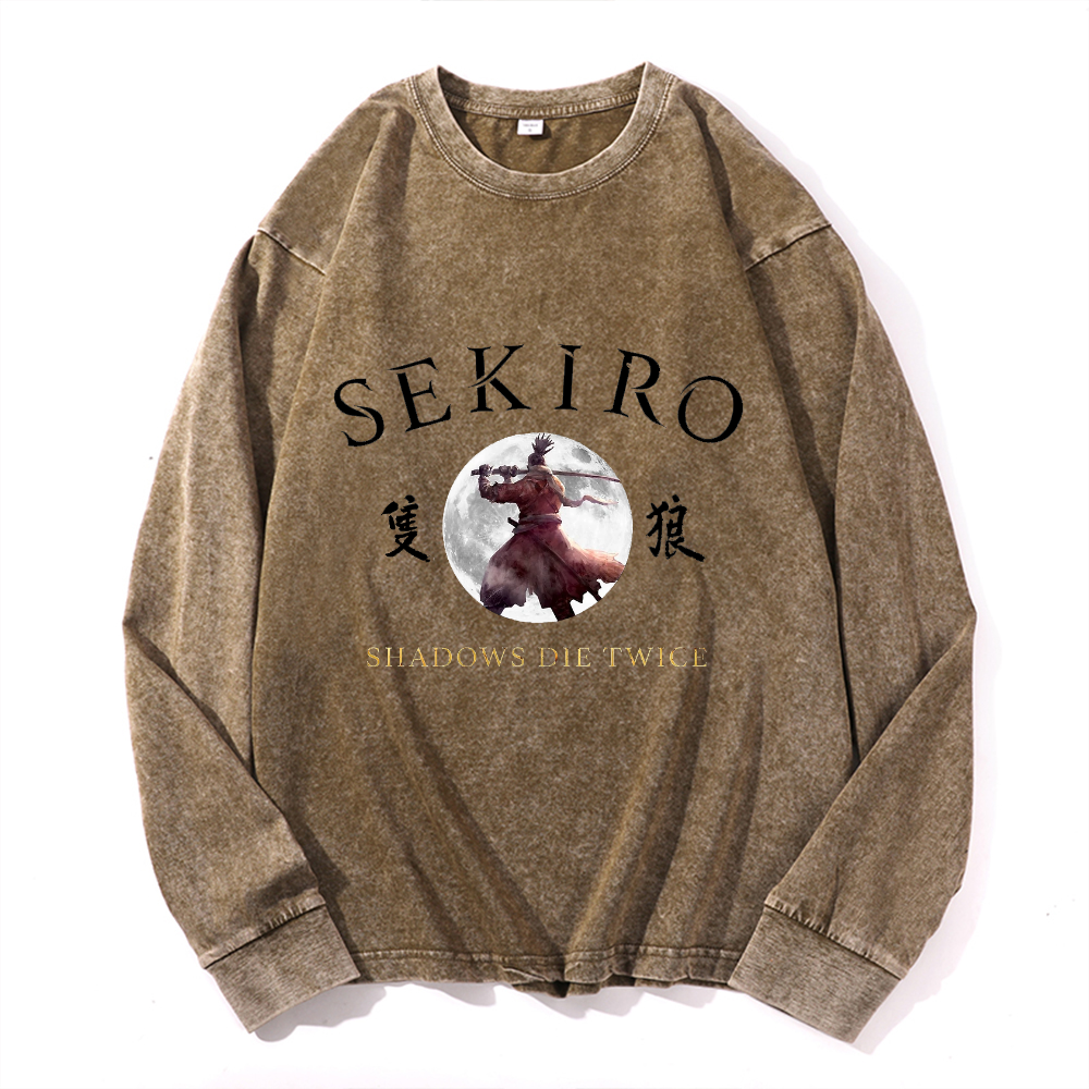 Vintage Cotton Wash Crewneck Long-Sleeve T-Shirt