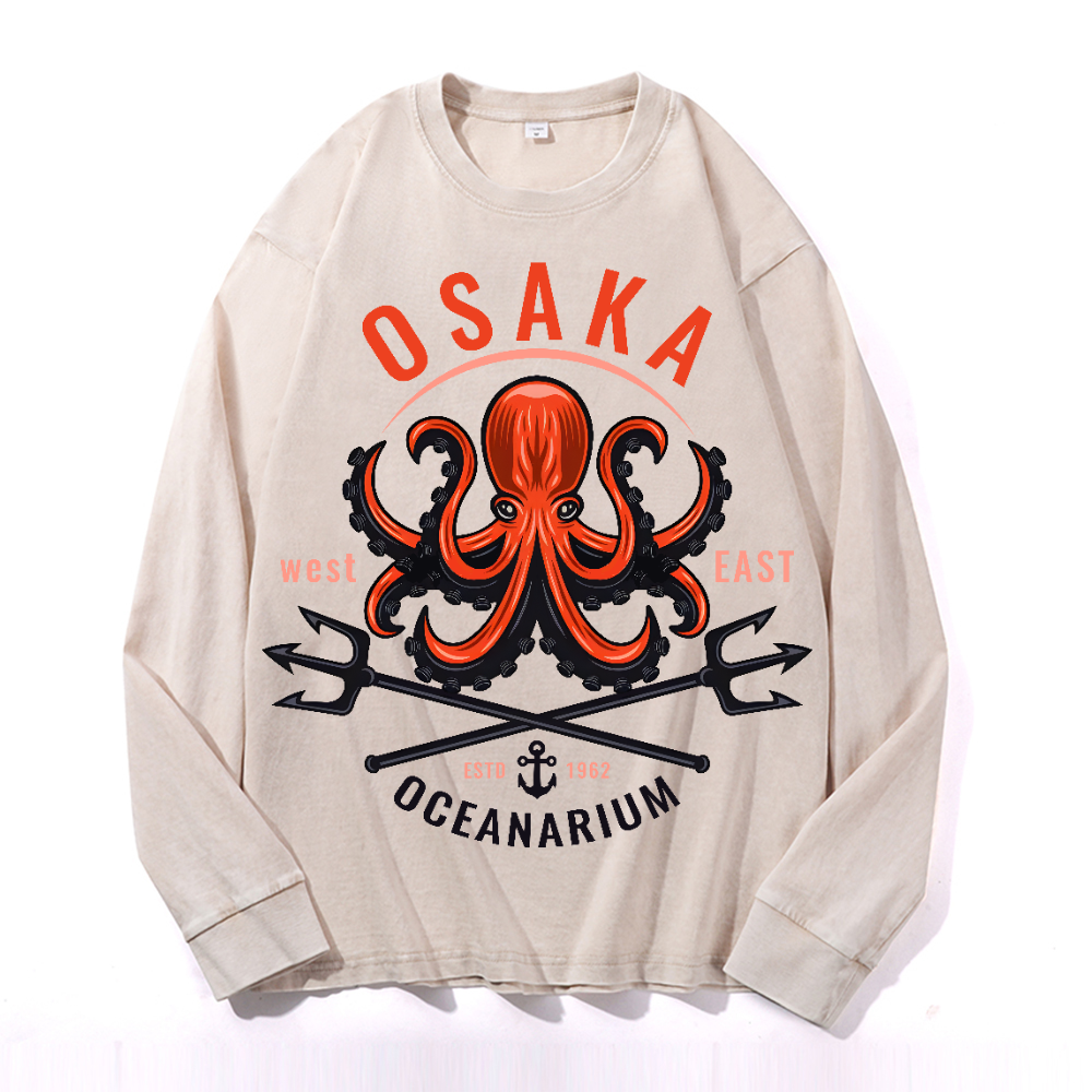 Osaka Octopus Vintage Cotton Wash Crewneck Long-Sleeve T-Shirt