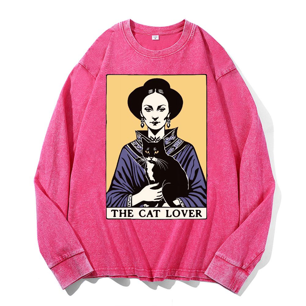 The Cat Lover Vintage Cotton Wash Crewneck Long-Sleeve T-Shirt