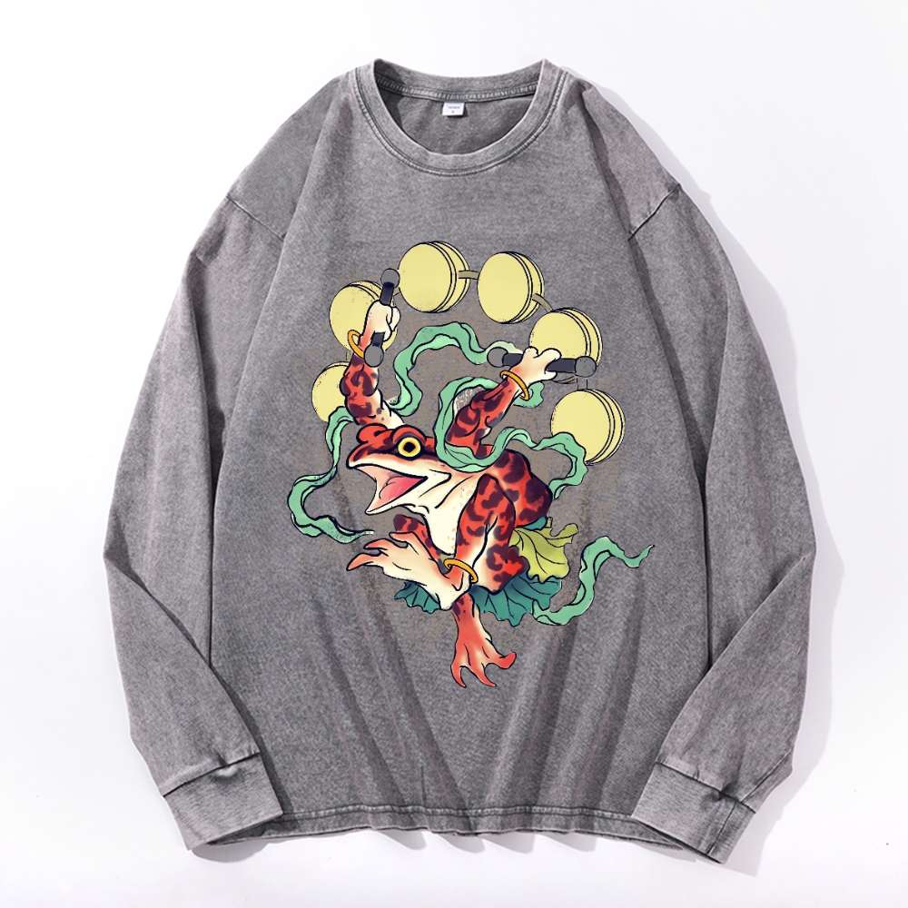Frog Vintage Cotton Wash Crewneck Long-Sleeve T-Shirt