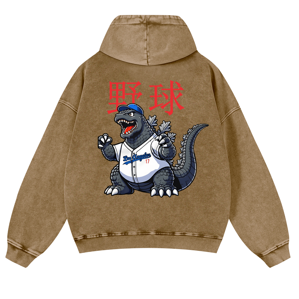 Kaiju Baseball Vintage Washed Cotton Back Art Hoodie