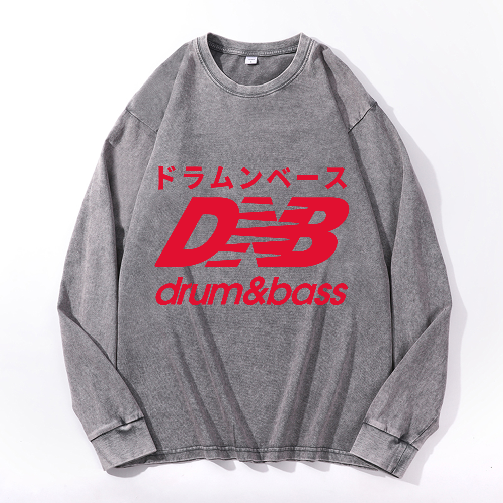 Drum and Bass Vintage Cotton Wash Crewneck Long-Sleeve T-Shirt