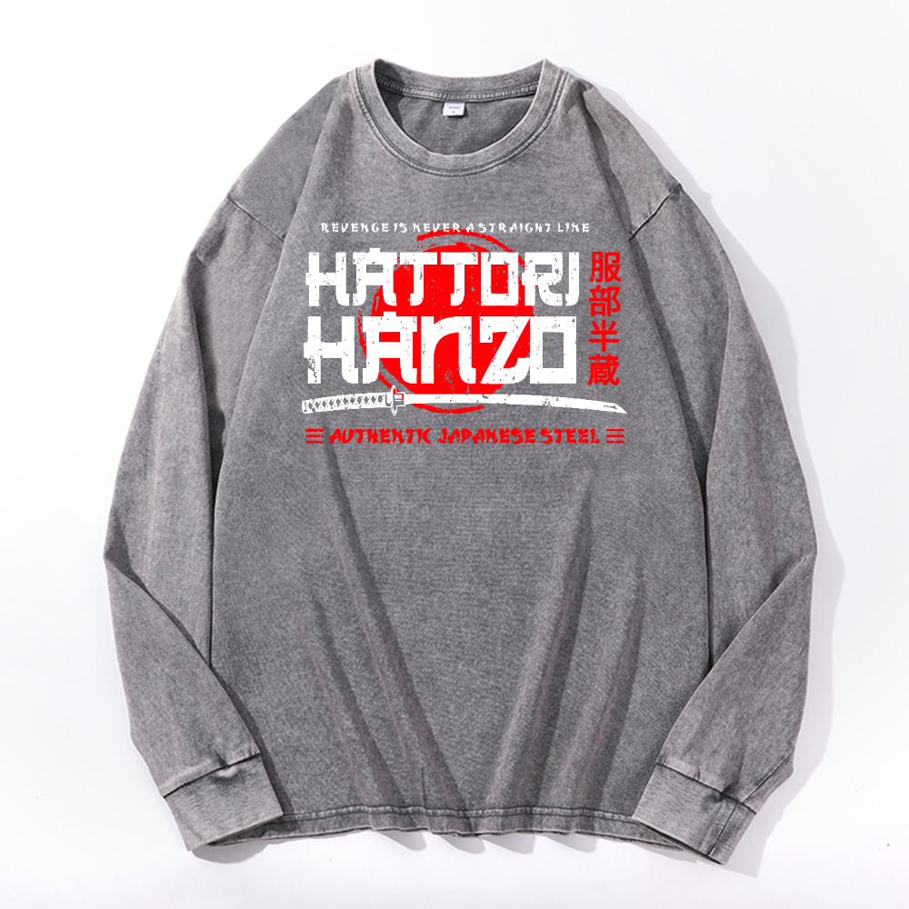 Hattori Hanzo Vintage Cotton Wash Crewneck Long-Sleeve T-Shirt