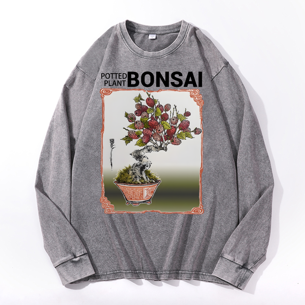 Bonsai Vintage Cotton Wash Crewneck Long-Sleeve T-Shirt