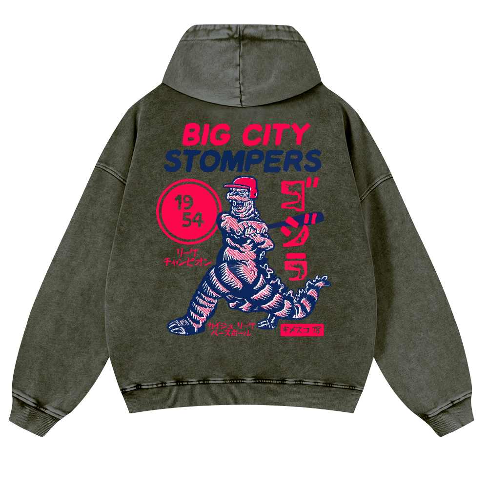 Baseball Kaiju Vintage Washed Cotton Back Art Hoodie