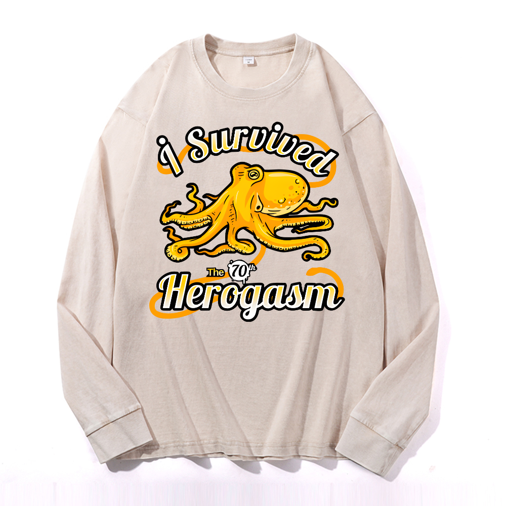 Octopus Vintage Cotton Wash Crewneck Long-Sleeve T-Shirt
