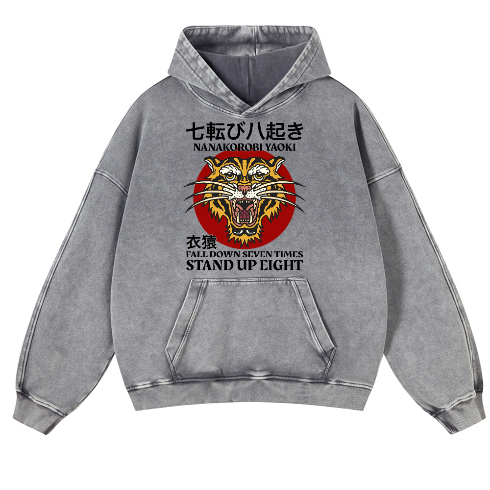Nanakorobi Yaoki Tiger Vintage Washed Thick Cotton Hoodie