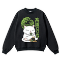 Green Tea Cat Vintage Cotton Blend Crewneck Sweatshirt