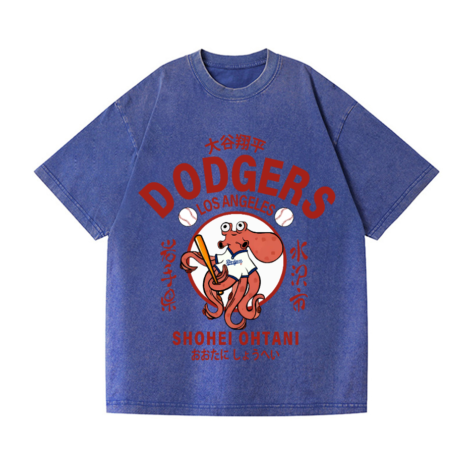 Dodgers Octopus Baseball 17 Vintage Wash Japanese Design T-Shirt