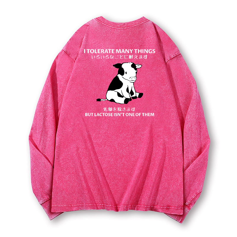 Lactose Cow Vintage Washed Cotton Back Art Long-sleeve T-shirt