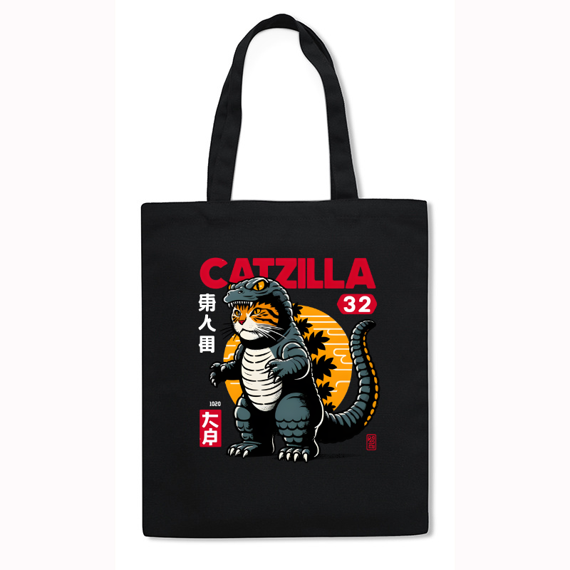 Cat Kaiju Japanese Style Canvas Tote Bag