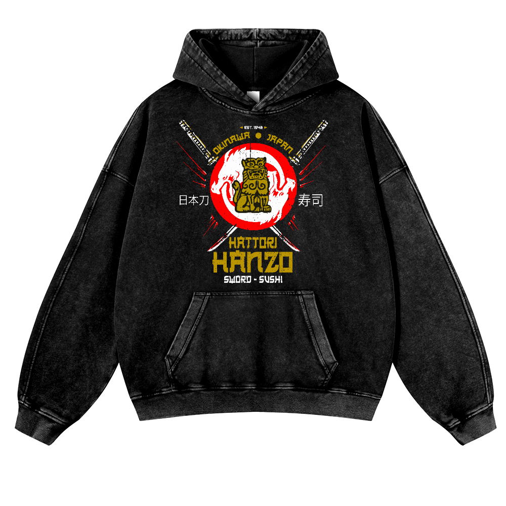 Hattori Hanzo Komainu Vintage Washed Thick Cotton Hoodie