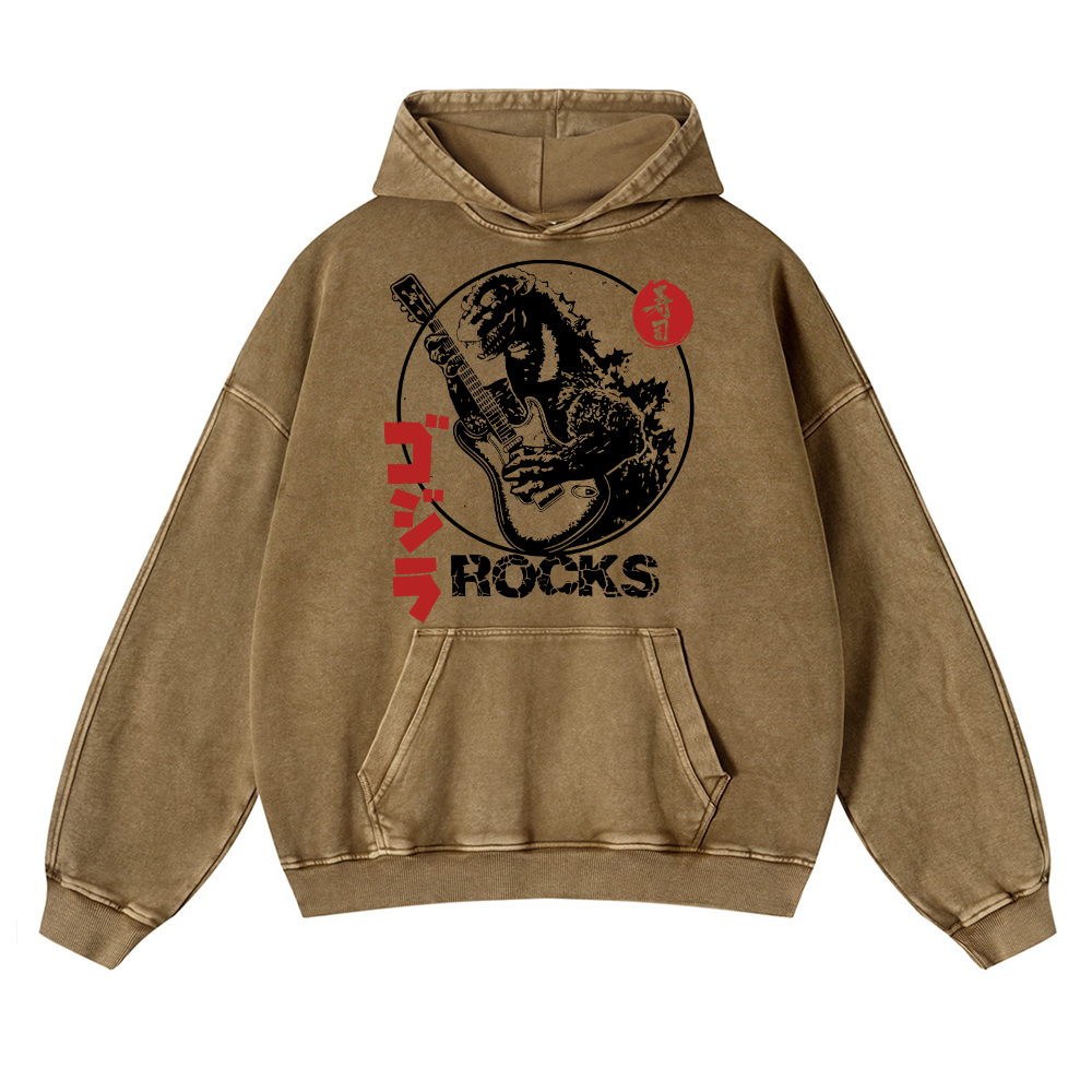 Rock Kaiju Vintage Washed Thick Cotton Hoodie