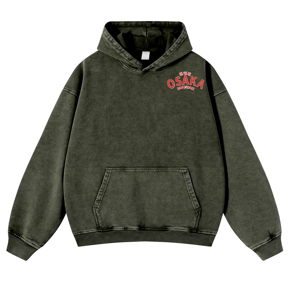 Osaka Dotonbori Drunken Octopus Vintage Washed Cotton Back Art Hoodie