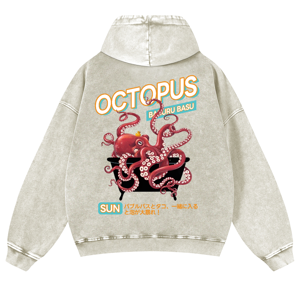Bubble Bath Octopus Vintage Washed Cotton Back Art Hoodie