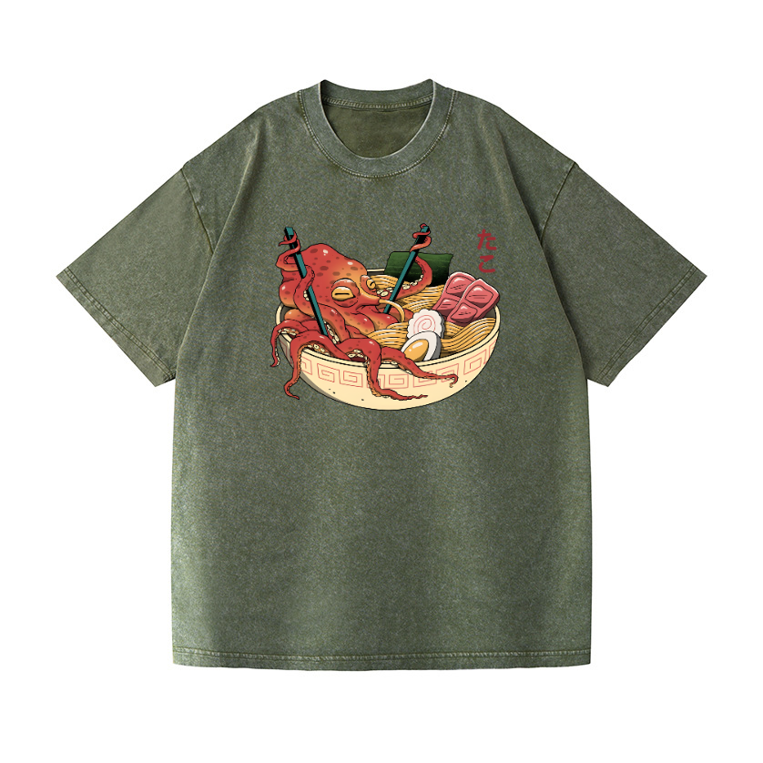 Ramen Octopus Vintage Wash Japanese Design T-Shirt