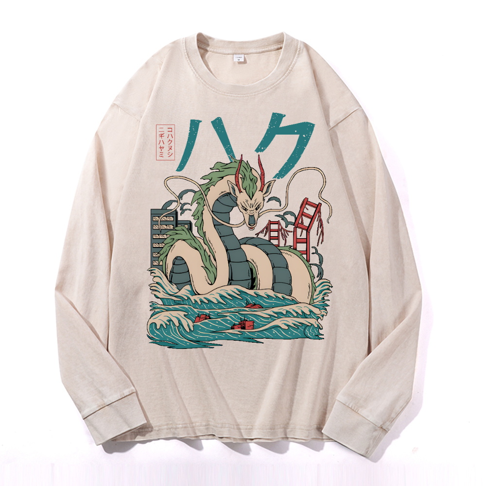 Dragon Vintage Cotton Wash Crewneck Long-Sleeve T-Shirt