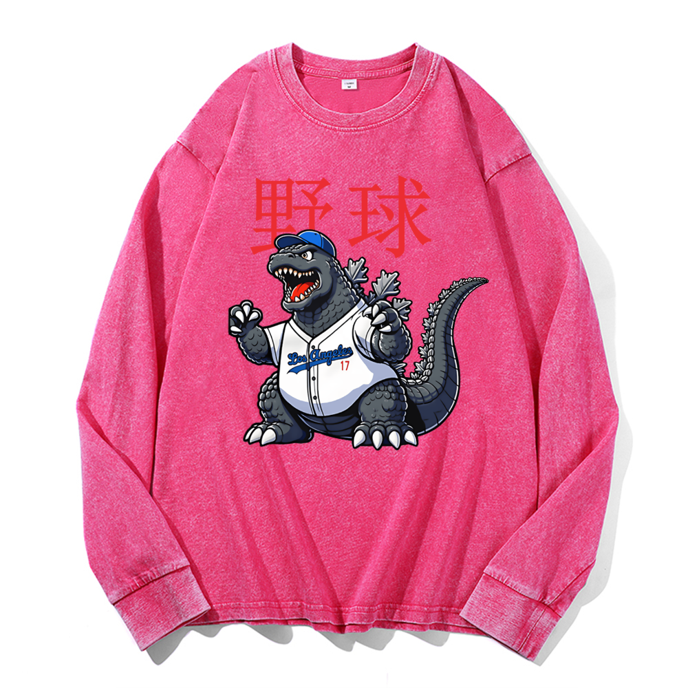 Los Angeles Dodgers Kaiju Tokyo Tiger Baseball Vintage Cotton Wash Crewneck Sweatshirt