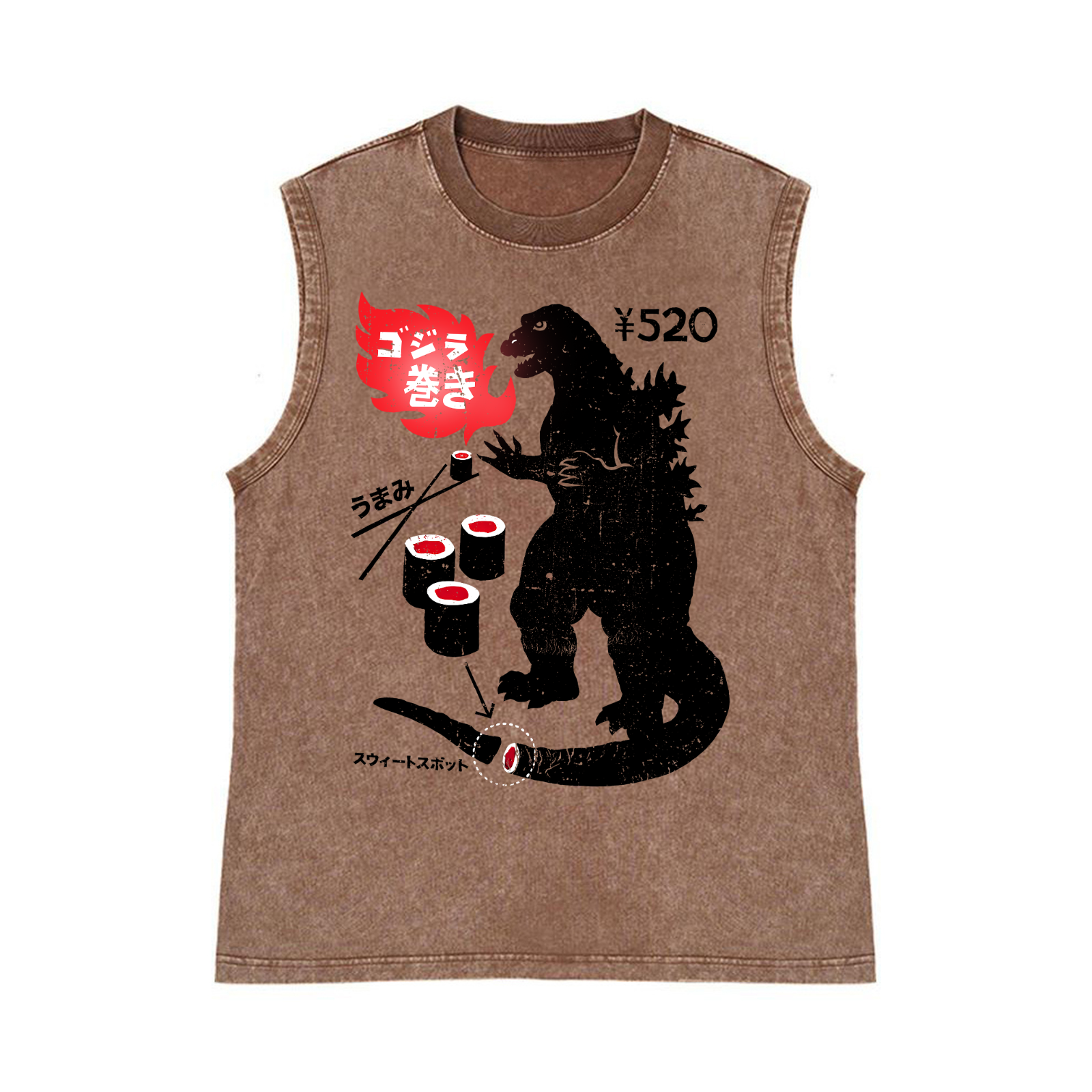 Kaiju Sushi Pure Cotton Wash-Dyed Sleeveless Tank Top