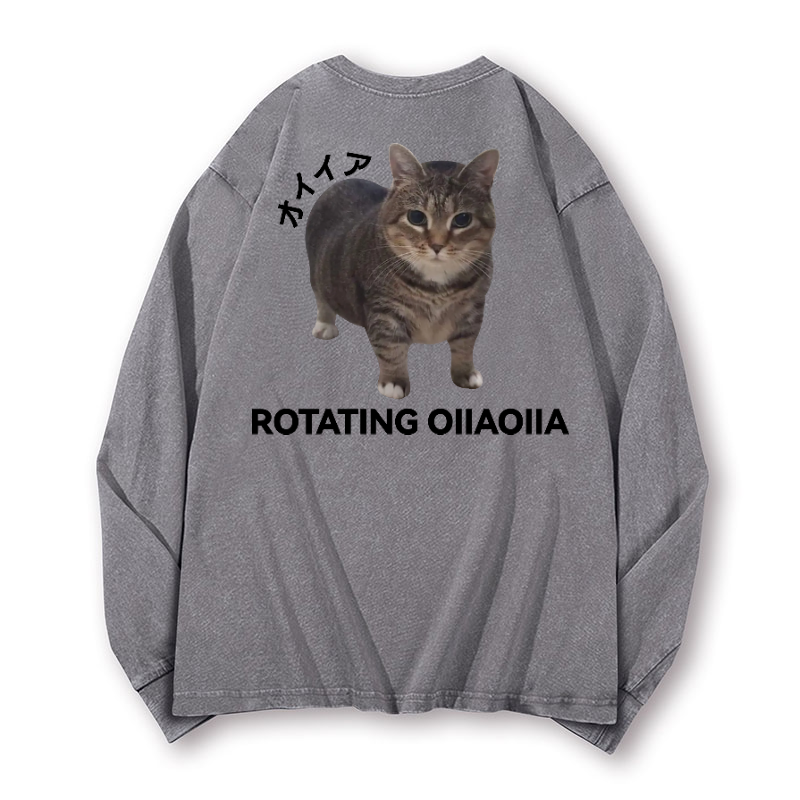 OIIA Cat Vintage Washed Cotton Back Art Long-sleeve T-shirt