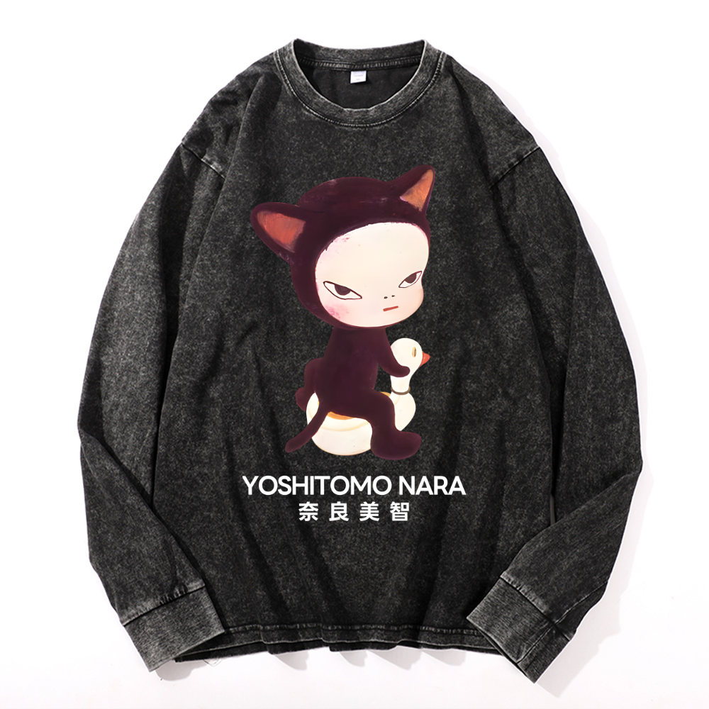 Yoshitomo Nara Vintage Cotton Wash Crewneck Long-Sleeve T-Shirt