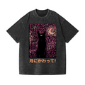 Moon Cat Vintage Wash Japanese Design T-Shirt
