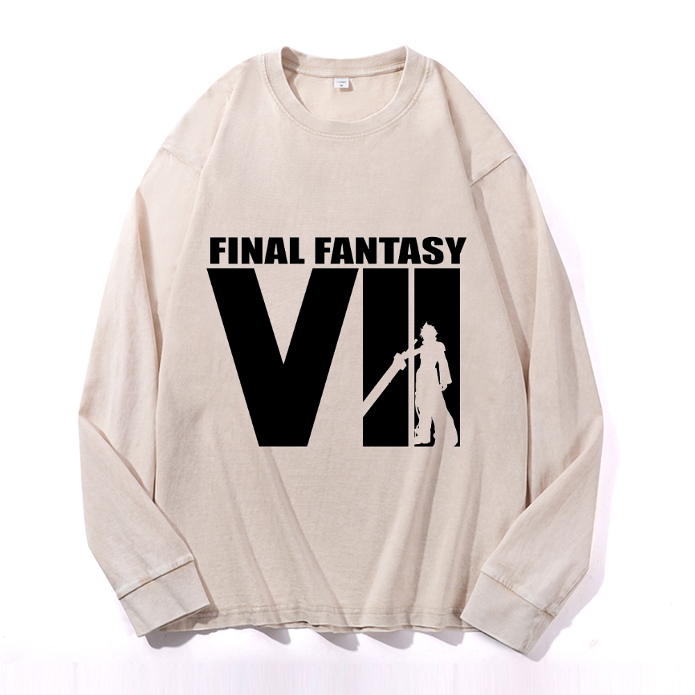 Vintage Cotton Wash Crewneck Long-Sleeve T-Shirt