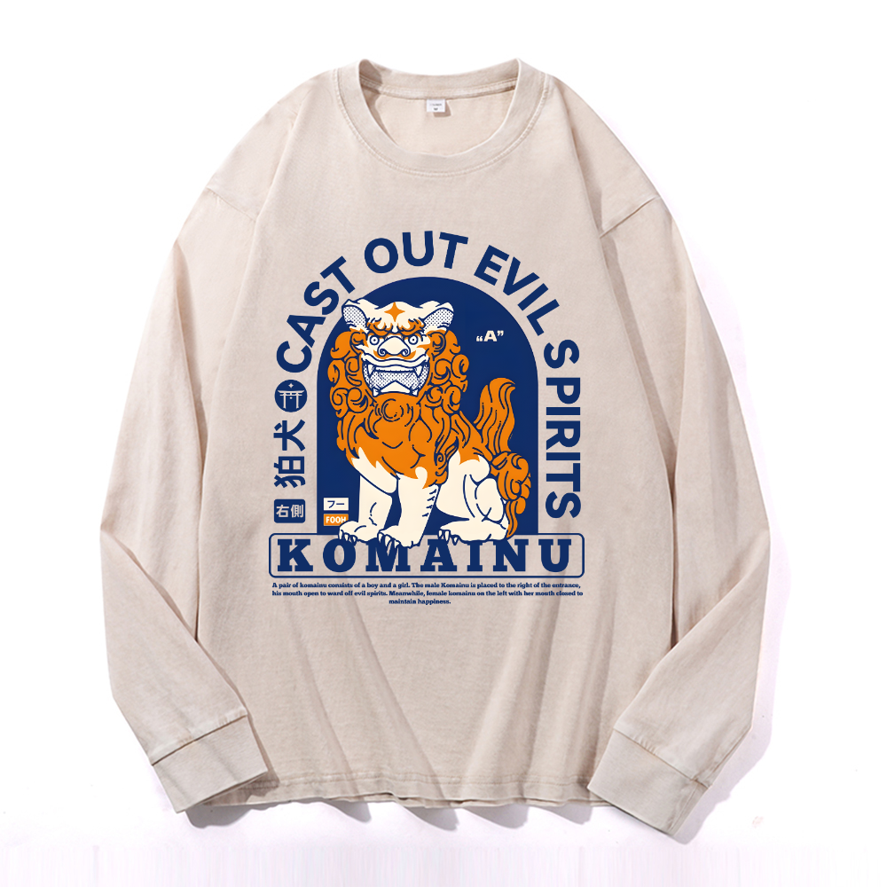 Komainu Vintage Cotton Wash Crewneck Long-Sleeve T-Shirt