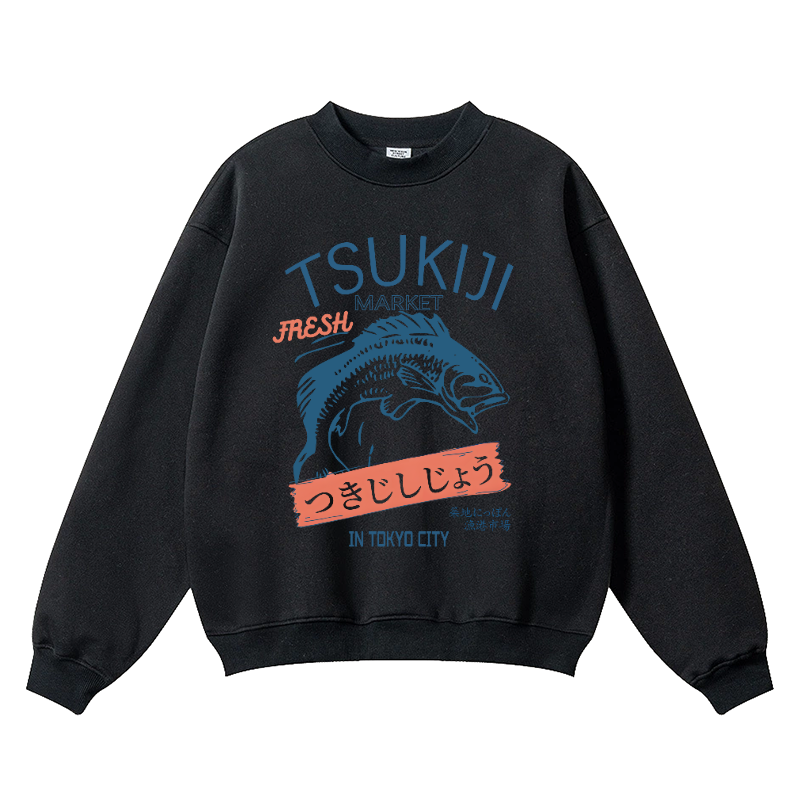 Tsukiji Fish Market Vintage Cotton Blend Crewneck Sweatshirt