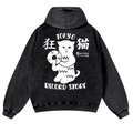 Tokyo Cat Vintage Washed Cotton Back Art Hoodie