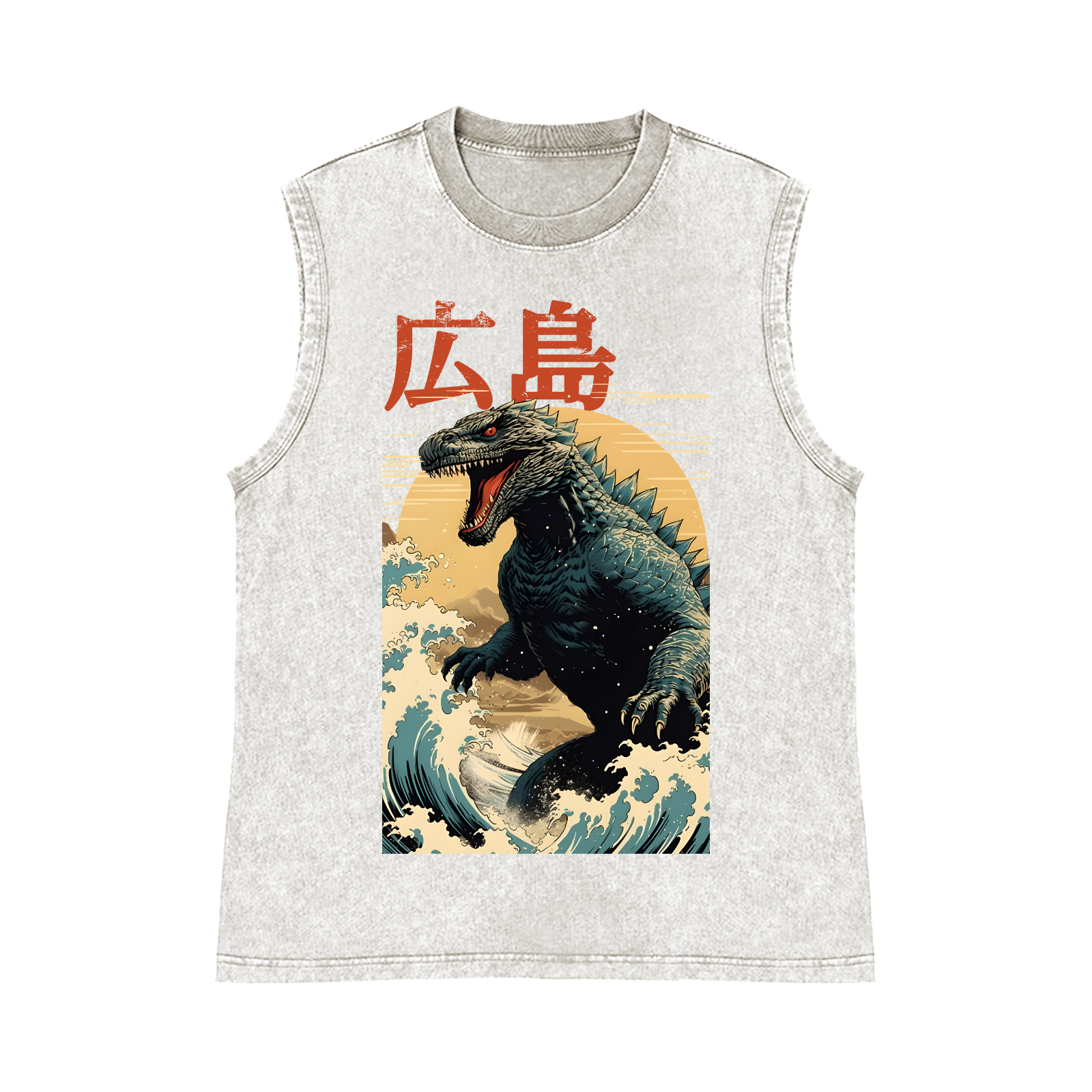 Hiroshima Kaiju Pure Cotton Wash-Dyed Sleeveless Tank Top