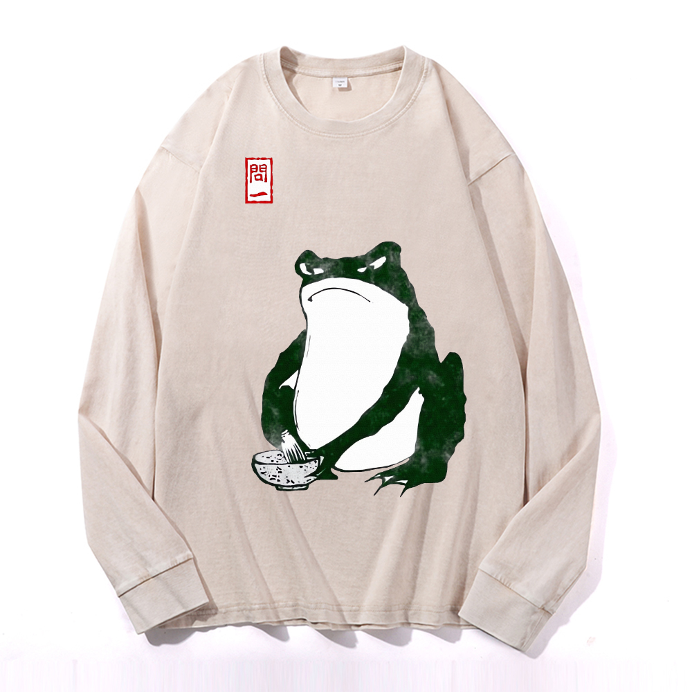 Frog Vintage Cotton Wash Crewneck Long-Sleeve T-Shirt