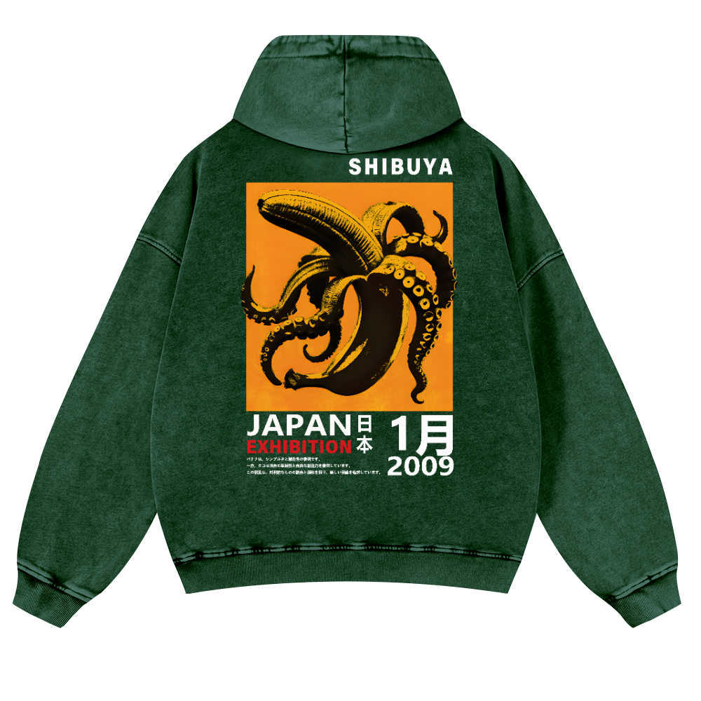 Shibuya Banana Octopus Vintage Washed Cotton Back Art Hoodie