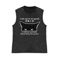 Black Cat Pure Cotton Wash-Dyed Sleeveless Tank Top