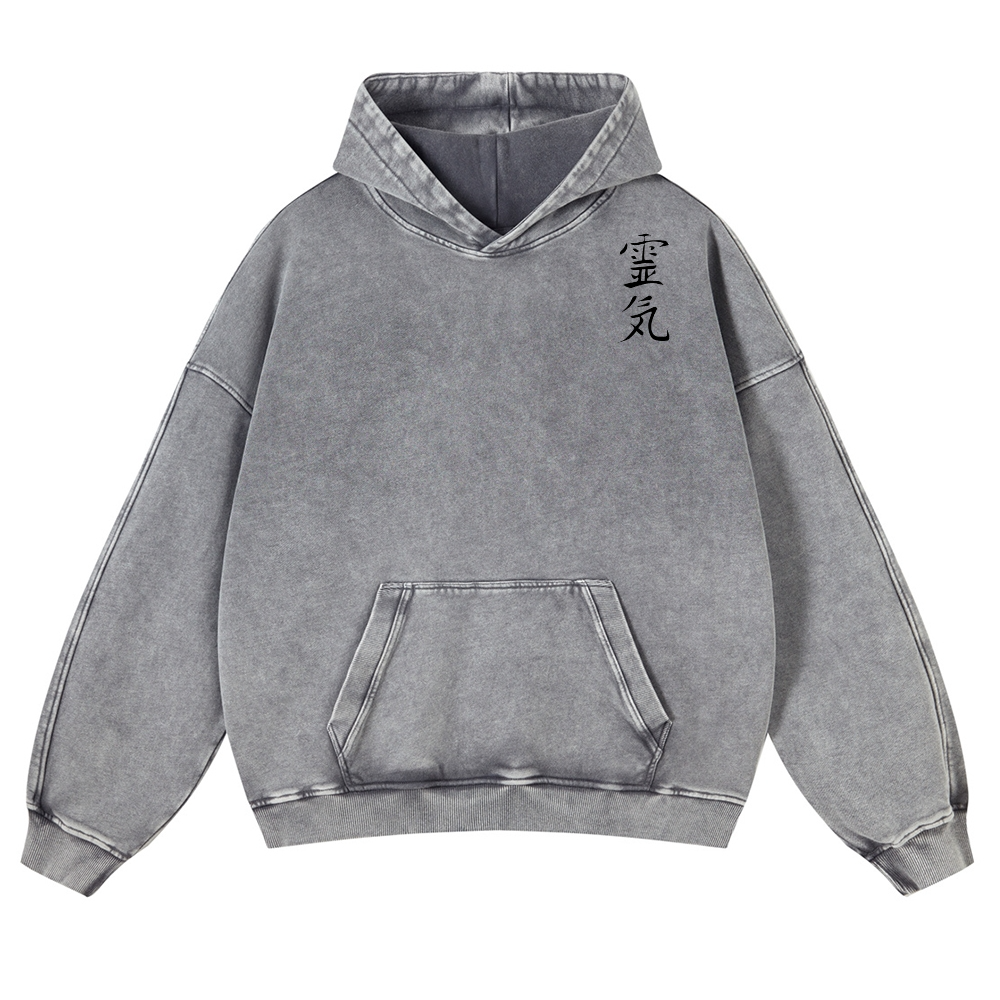 Lucky Cat Black Cat Vintage Washed Cotton Back Art Hoodie
