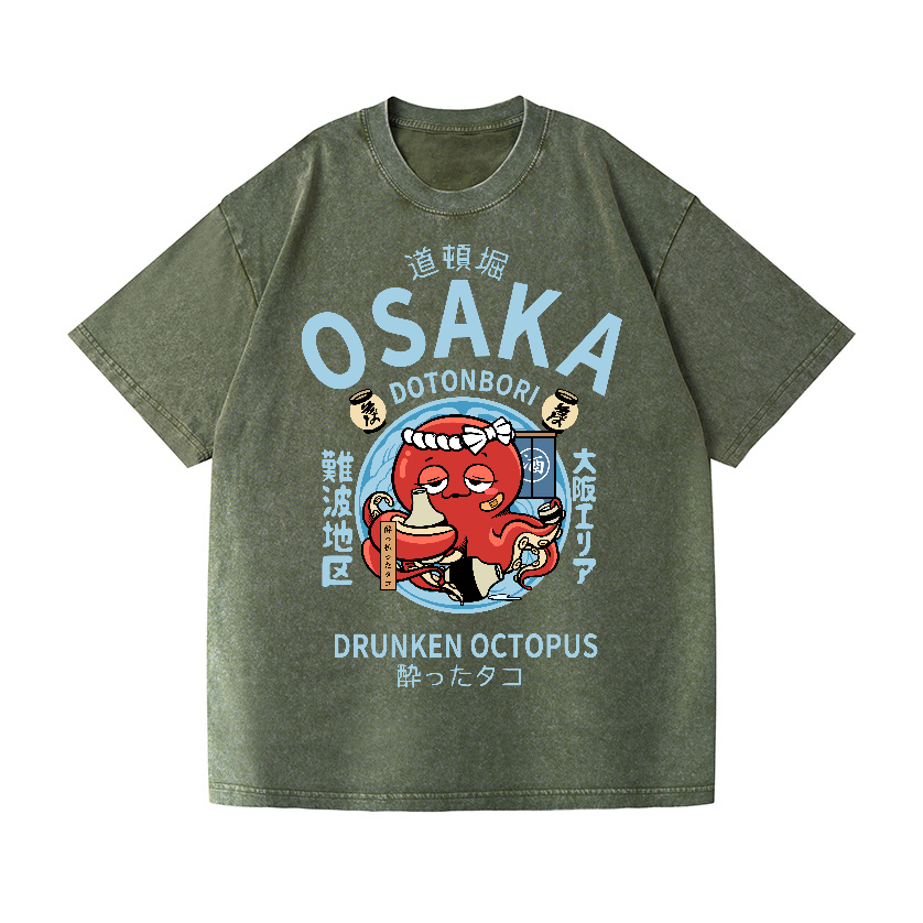 Osaka Dotonbori Drunken Octopus Vintage Wash Japanese Design T-Shirt