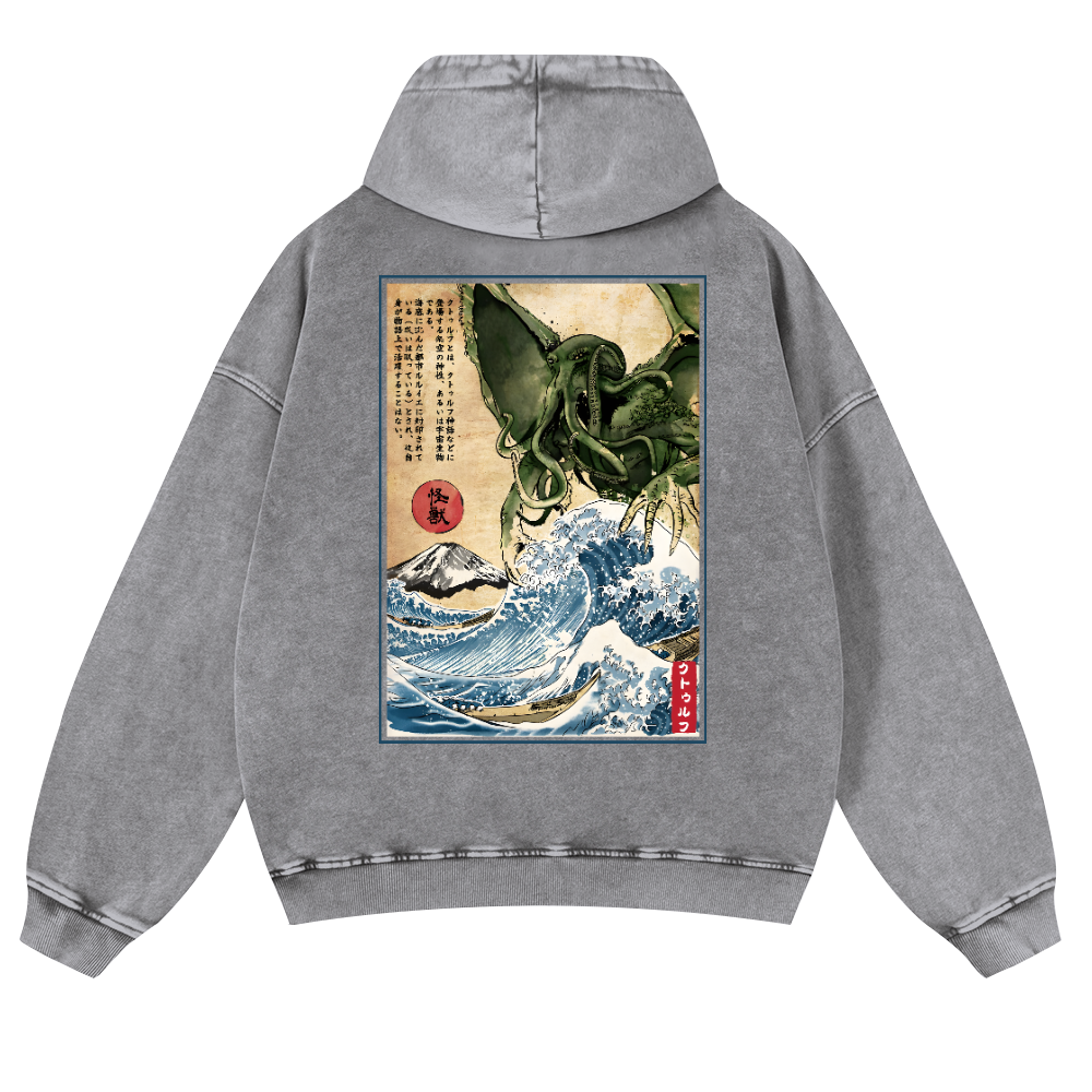 Octopus Ukiyoe Vintage Washed Cotton Back Art Hoodie
