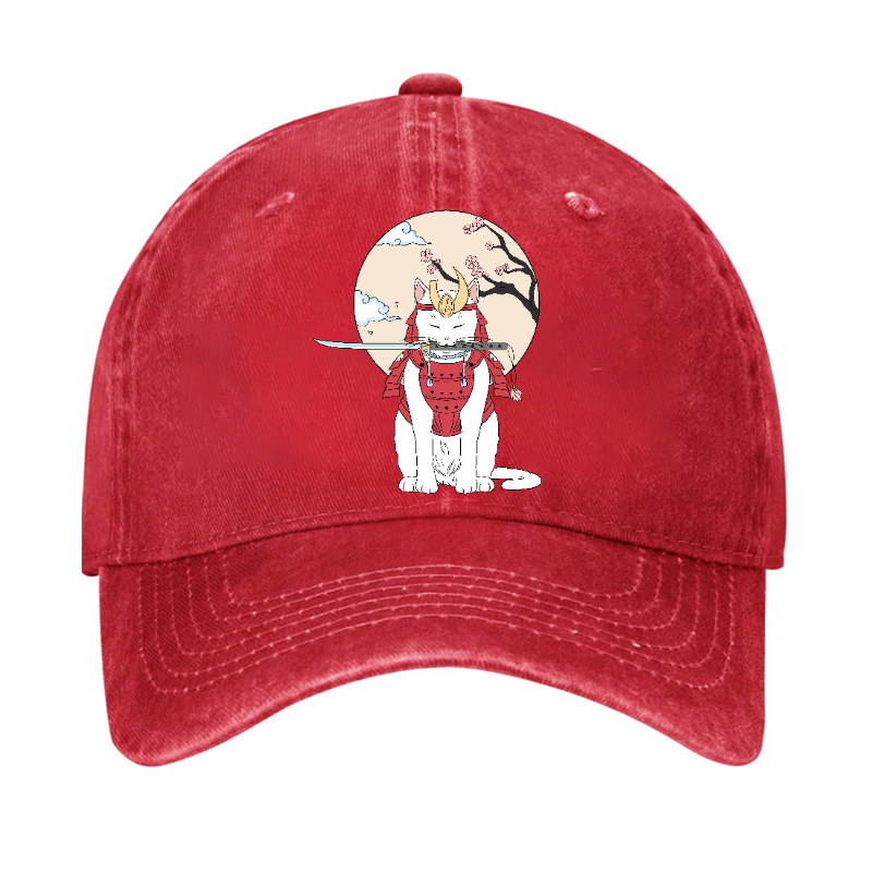 Samurai Cat Vintage Cotton Cap