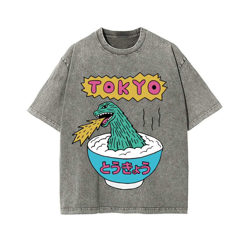 Kaiju The Monster Rice of Tokyo Vintage Wash Japanese Design T-Shirt